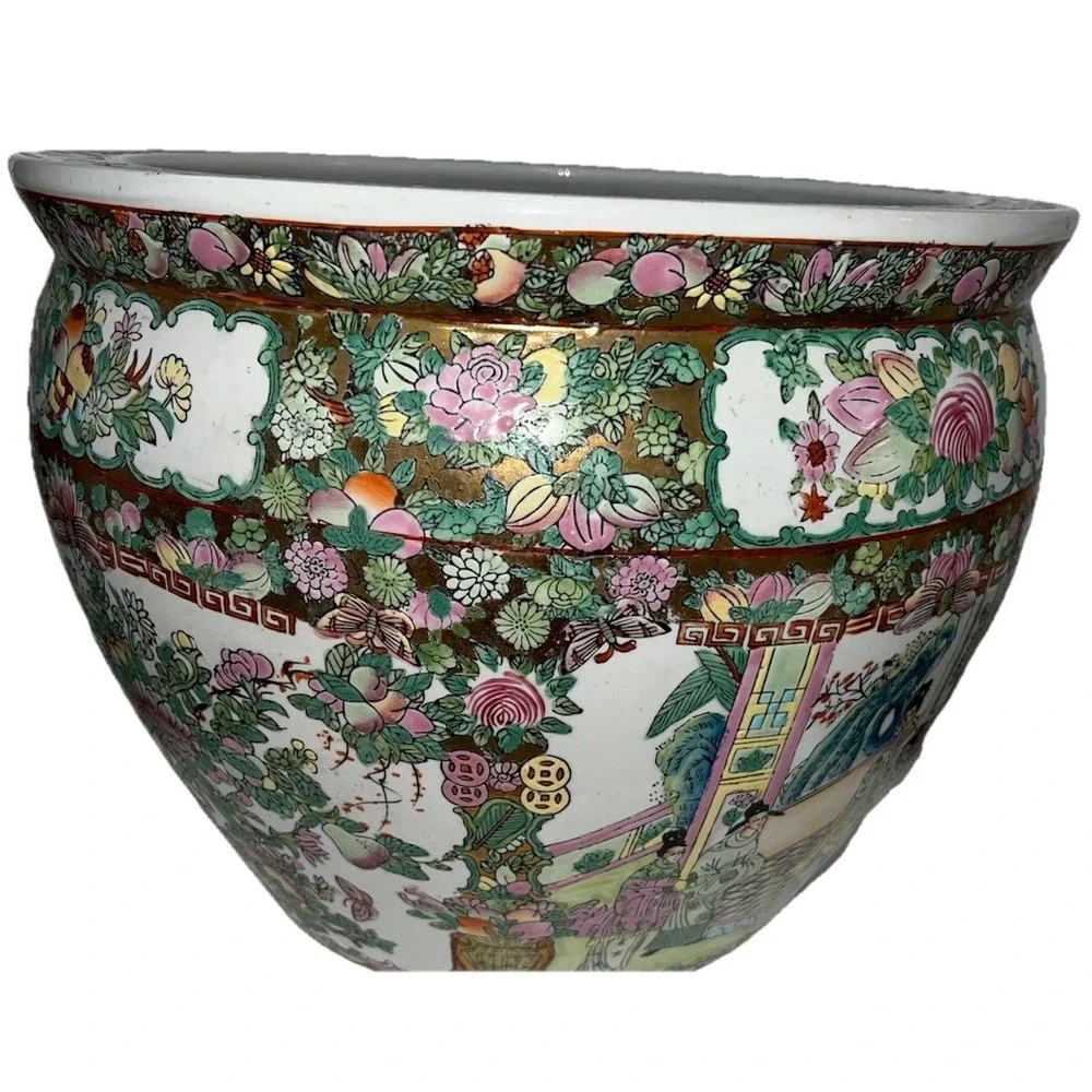 (..30)Huge Vintage Chinese Porcelain Enamel Famille Rose Koi Fish Bowl Planter
